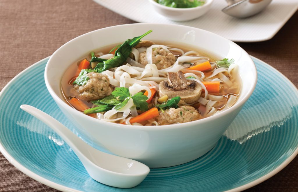 Asian-style meatball and noodle soup Asian-style meatball and noodle soup
