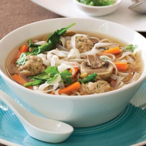 Asian-style meatball and noodle soup
