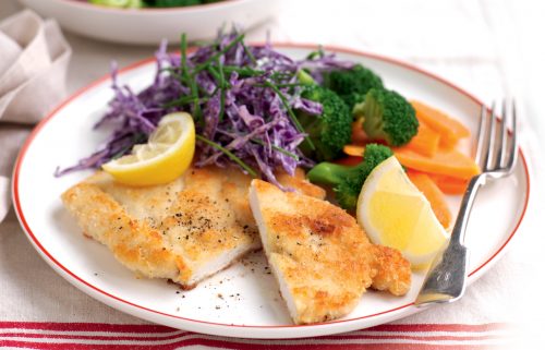 Austrian chicken schnitzel with red cabbage coleslaw