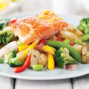Baked salmon with roasted veges