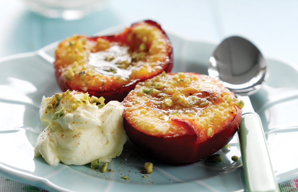 Baked stone fruit with pistachios Baked stone fruit with pistachios