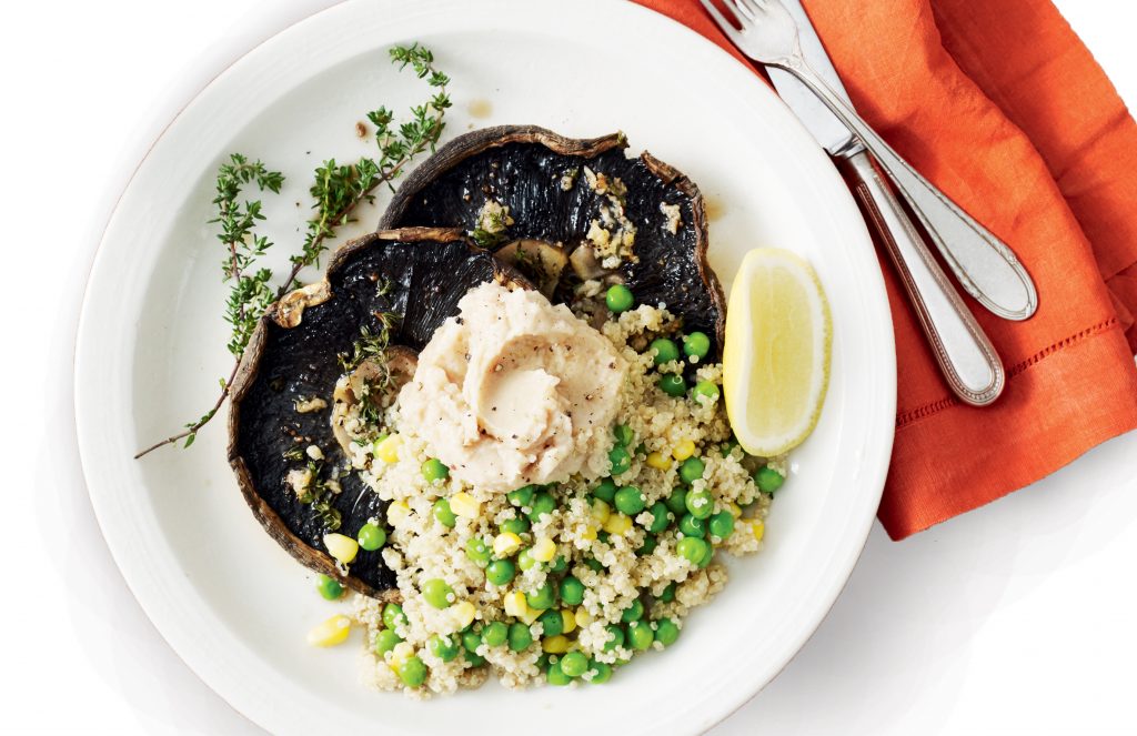 Baked thyme and garlic mushrooms with white-bean puree