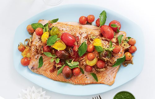 Barbecued salmon with chimichurri sauce