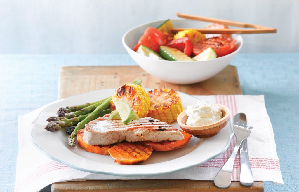 Barbecued veges and tuna with wasabi sauce Barbecued veges and tuna with wasabi sauce