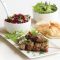 Beef kebabs with minty beetroot dip