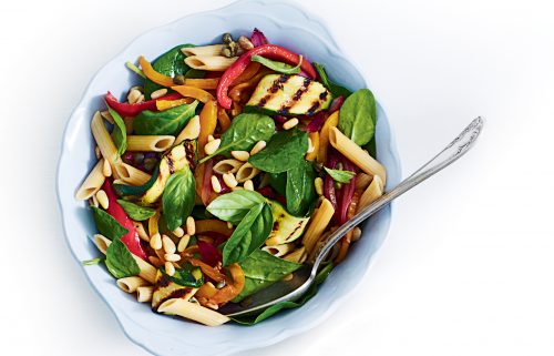 Capsicum and basil pasta salad