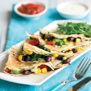 Capsicum, rocket and mozzarella quesadillas