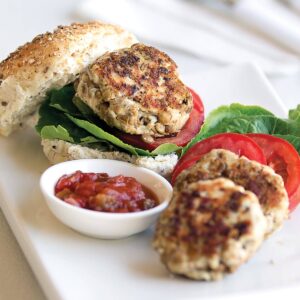 Chicken and lentil burgers with salsa