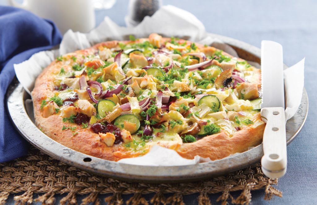 Chicken, mushroom and cranberry tart