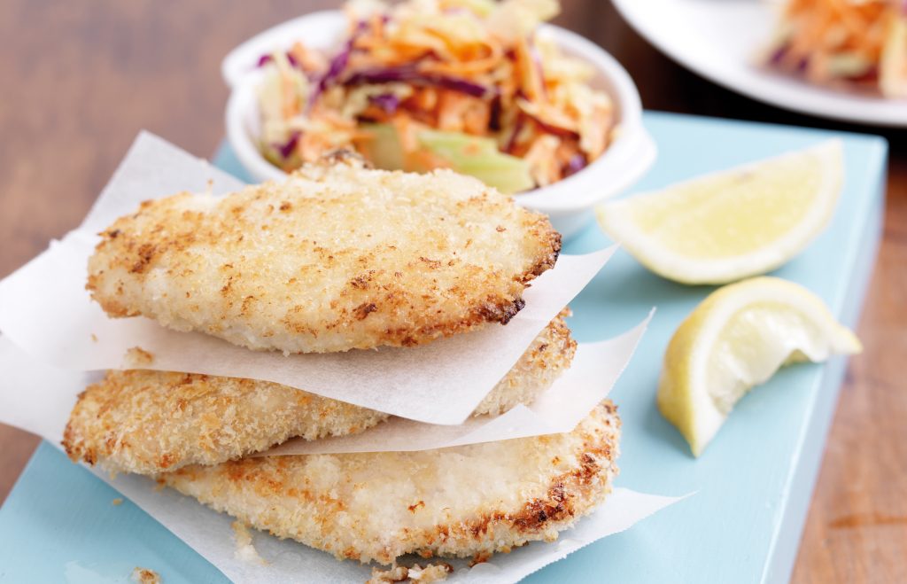 Chicken schnitzel with coleslaw Chicken schnitzel with coleslaw