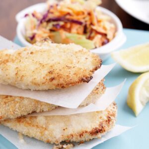 Chicken schnitzel with coleslaw