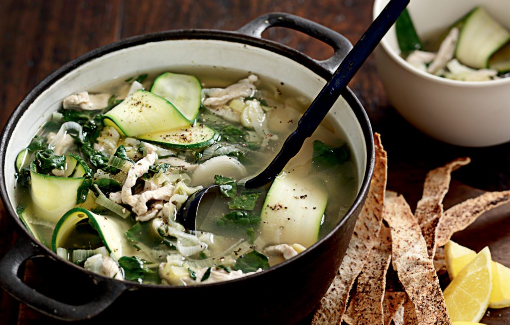Chicken, silver beet and lemon soup with sumac toast ribbons Chicken, silver beet and lemon soup with sumac toast ribbons