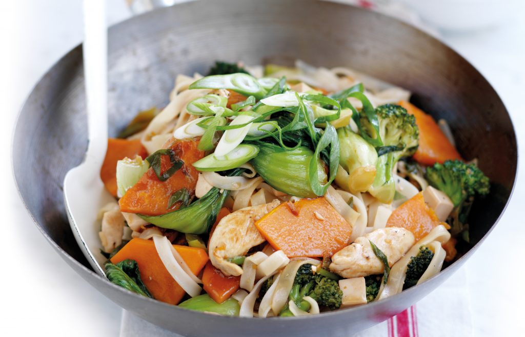 Chicken, tofu and rice noodle stir-fry Chicken, tofu and rice noodle stir-fry