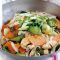 Chicken, tofu and rice noodle stir-fry