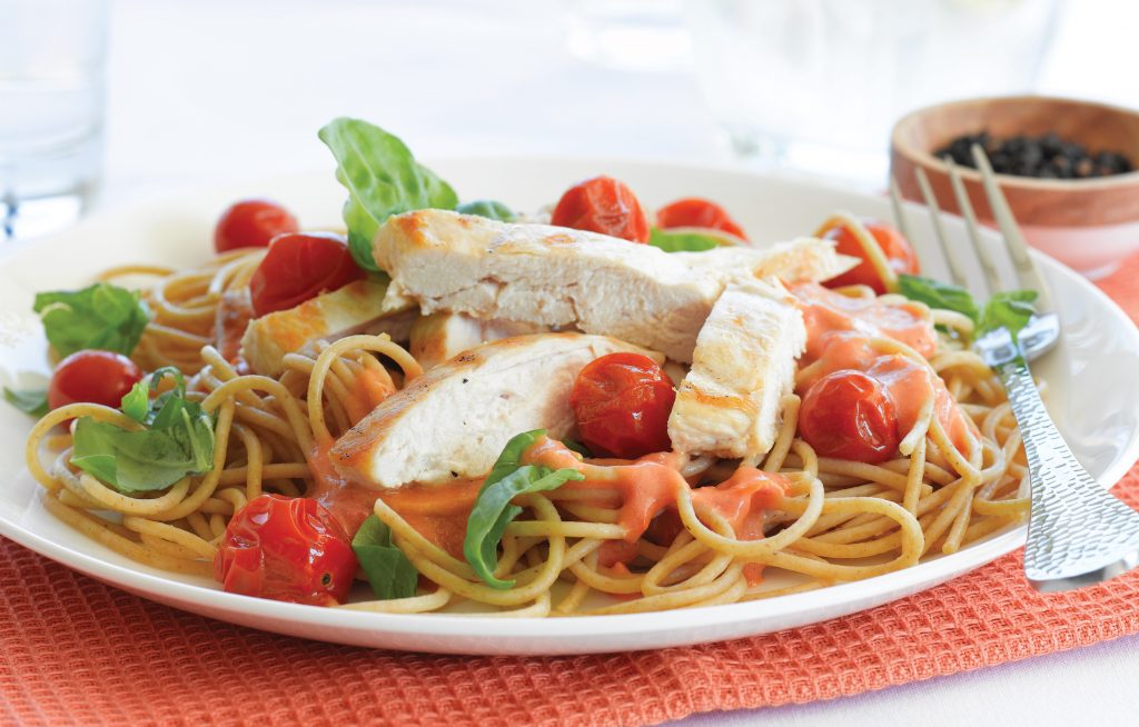 Chicken with roasted cherry tomatoes and basil Chicken with roasted cherry tomatoes and basil