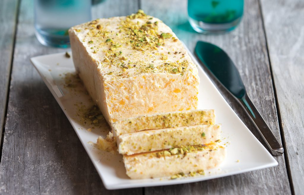Chilled peach cheesecake slice