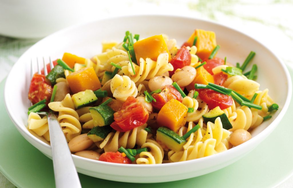 Chunky spring vege pasta with chives Chunky spring vege pasta with chives