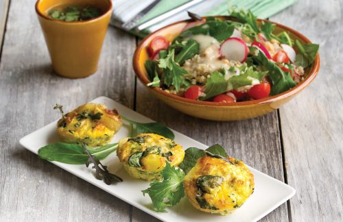 Zucchini and sage frittatas with quinoa radish salad