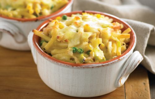 Creamy chicken and leek pasta bake for one