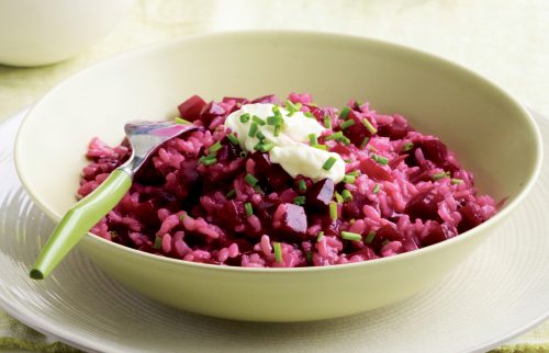 Creamy roasted beetroot and chive risotto