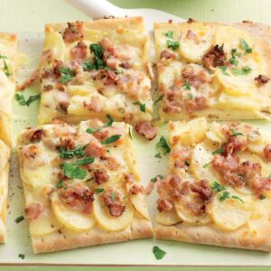 Crispy bacon and rosemary potato pizza