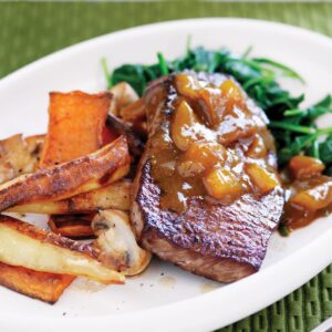 Devilled steak with roasted veges