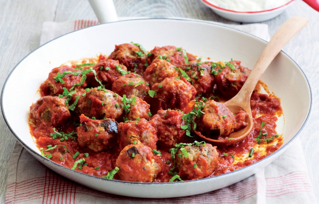 Eggplant chicken meatballs with tzatziki Eggplant chicken meatballs with tzatziki