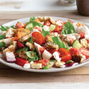 Fish, tomato and feta panzanella