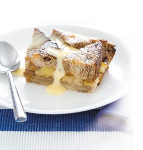 Fruit bread and butter pudding