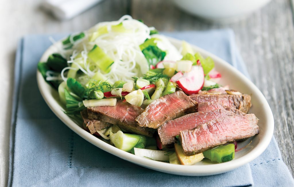 Ginger steak with lemongrass slaw topping Ginger steak with lemongrass slaw topping