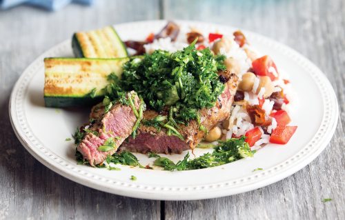 Green salsa steak