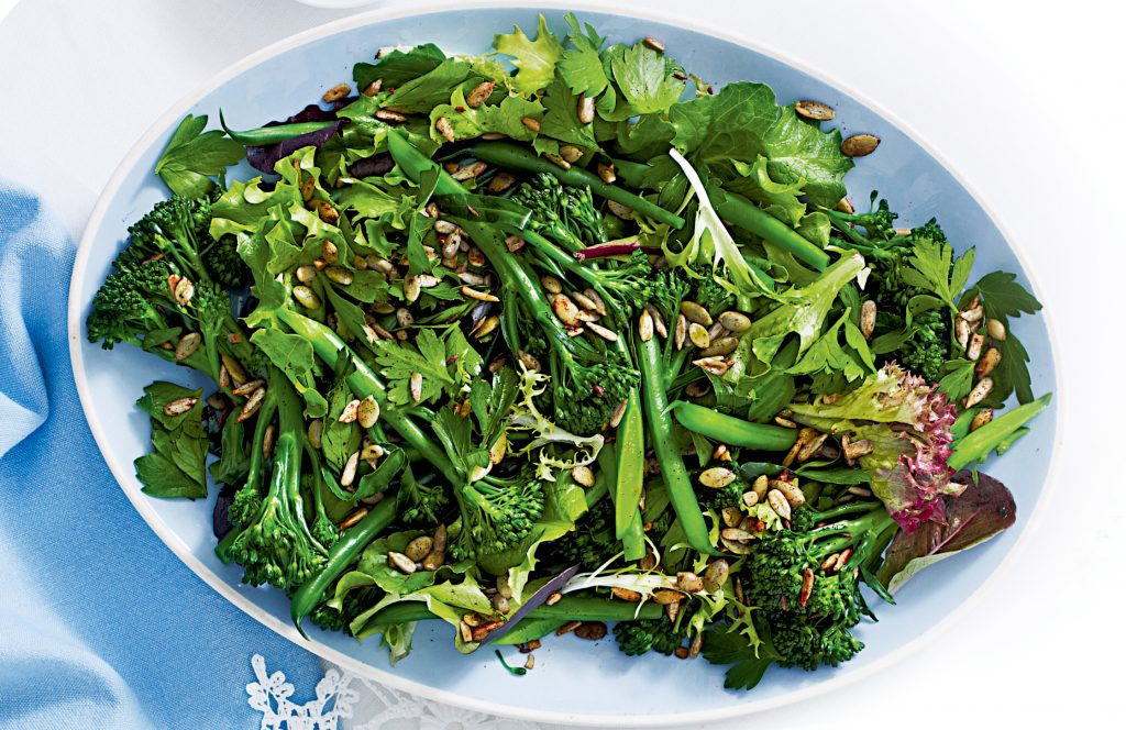 Green vege salad with crunchy seeds Green vege salad with crunchy seeds