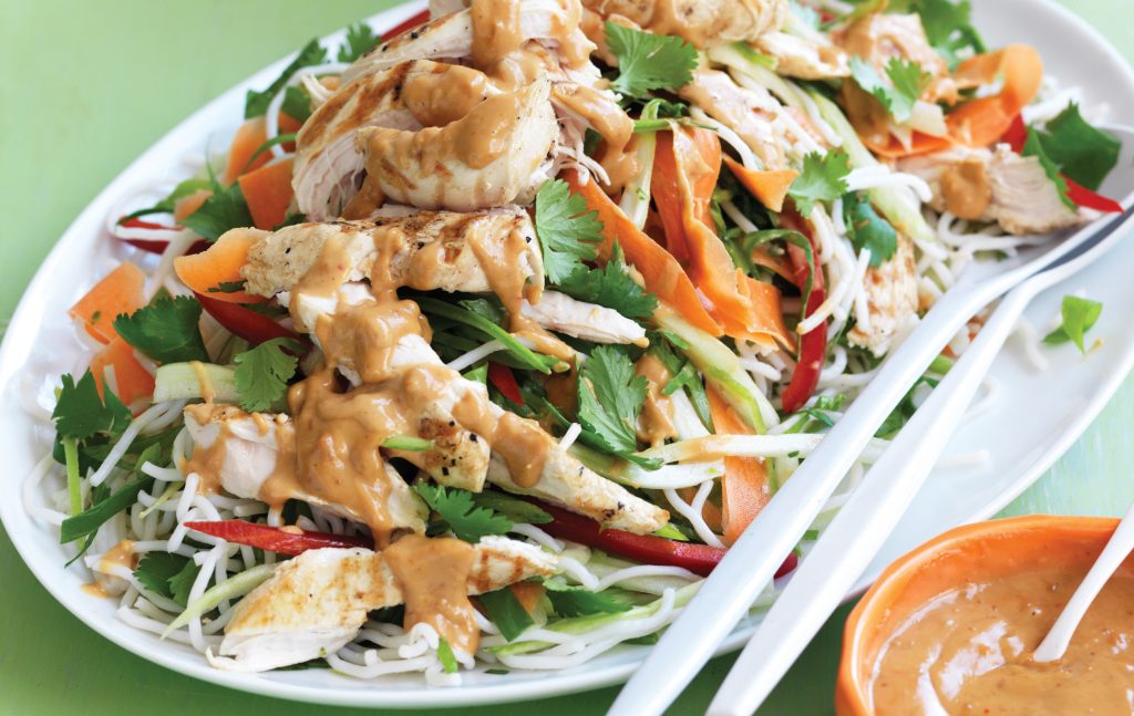 Grilled chicken and noodle salad with satay dressing Grilled chicken and noodle salad with satay dressing