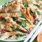Grilled chicken and noodle salad with satay dressing
