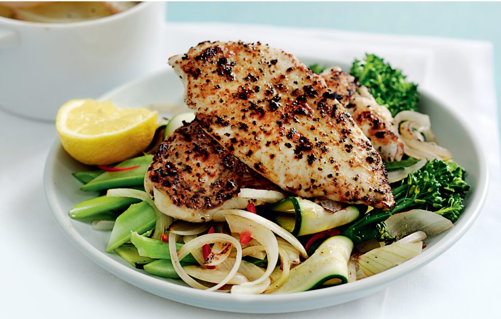 Grilled chicken with potato gratin and garlicky greens Grilled chicken with potato gratin and garlicky greens