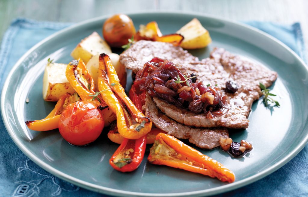 Grilled minute steaks with red onion compote Grilled minute steaks with red onion compote