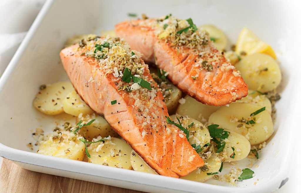 Grilled salmon with gremolata crumbs Grilled salmon with gremolata crumbs