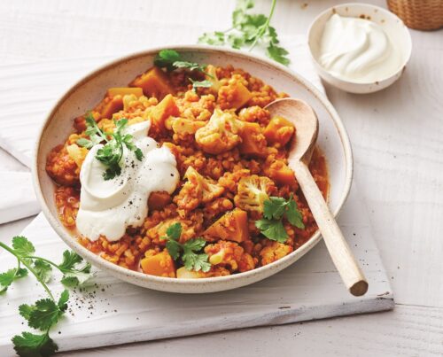 Red lentil dhal with cauliflower and pumpkin