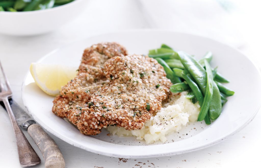 Herb-crumbed beef with creamy mash Herb-crumbed beef with creamy mash