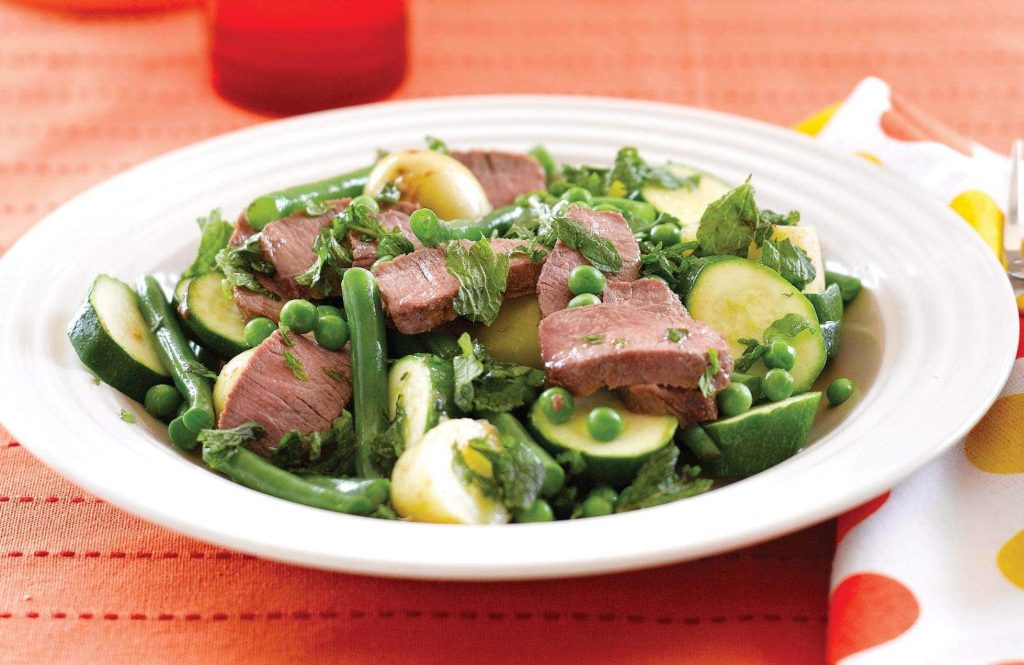Honey lamb with minted summer vege medley Honey lamb with minted summer vege medley