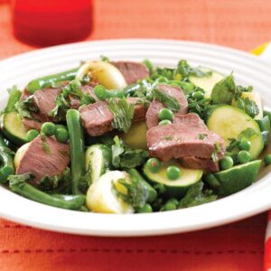 Honey lamb with minted summer vege medley