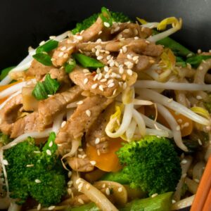 Honey pork noodle stir-fry