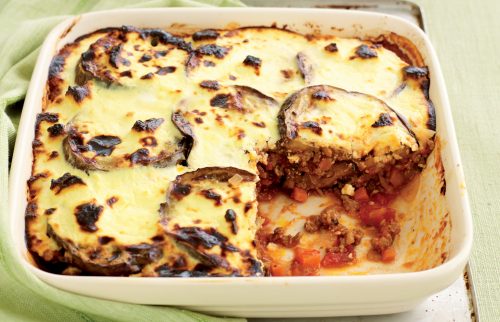 Lamb moussaka with yoghurt topping