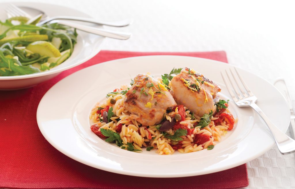 Lemon thyme chicken with Mediterranean risoni Lemon thyme chicken with Mediterranean risoni