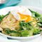 Lemony pasta with poached eggs