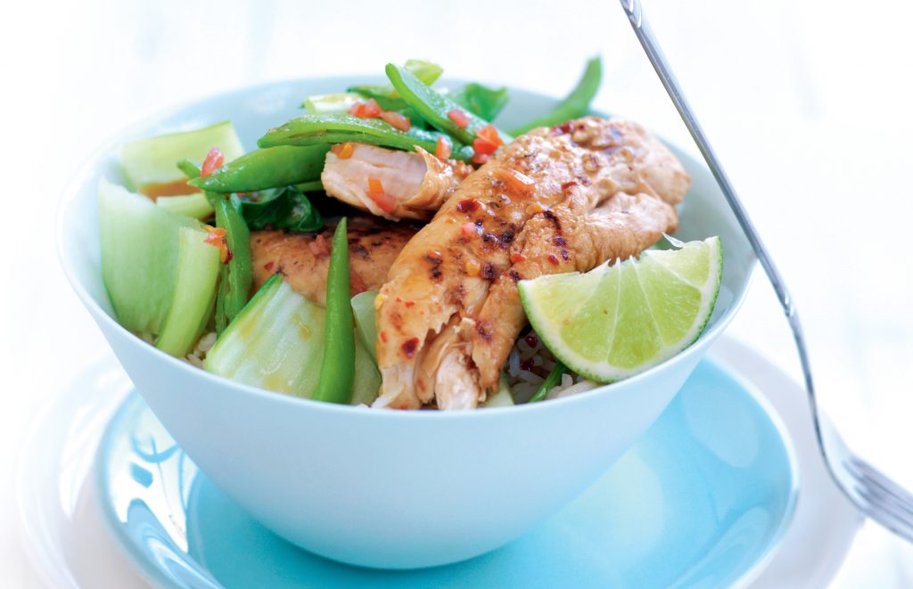 Lime and chilli chicken with wilted greens Lime and chilli chicken with wilted greens