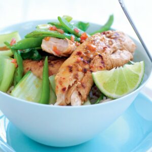 Lime and chilli chicken with wilted greens