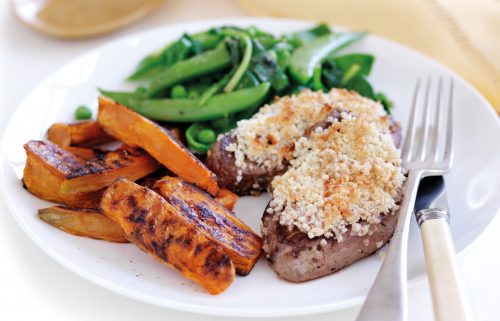 Macadamia lamb with orange chips