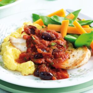 Mediterranean chicken with polenta
