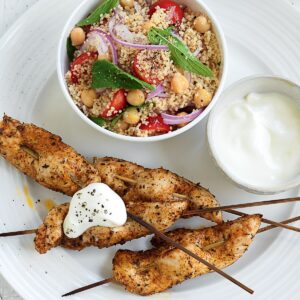 Middle Eastern chicken skewers with couscous
